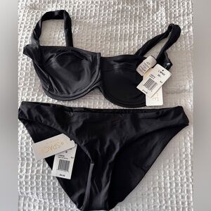 NWT L'SPACE Black Bikini size DD (Camellia bra) M (Sandy bottoms)